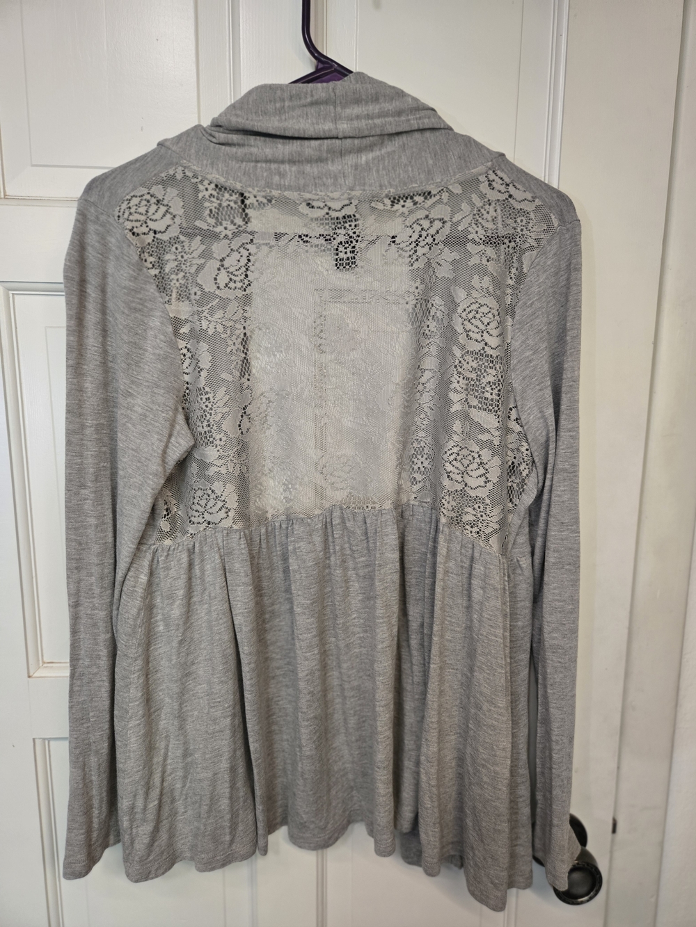 Light Gray Open-Front Women’s Cardigan Sweater Lace Back M - Picture 3 of 6